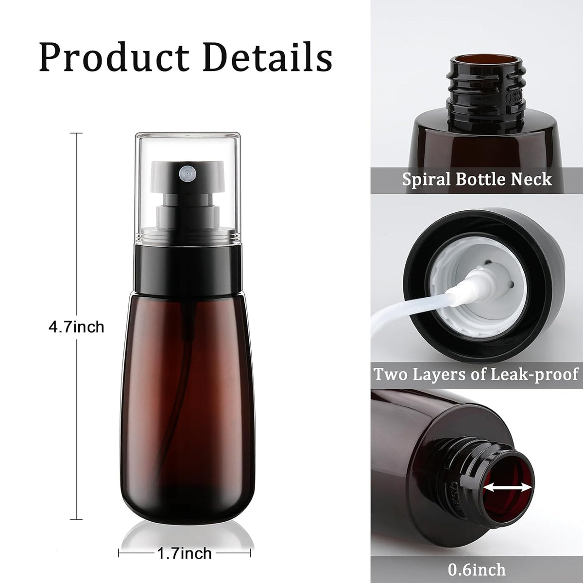 Cosywell Travel Spray Bottle 2oz 60ml 3 Pack TSA Approved Leak Proof Fine Mist Spray Bottles Empty Plastic Refillable Spray Bottle for Perfume Essential Oils Toners Rose Water Cosmetics（3Brown）