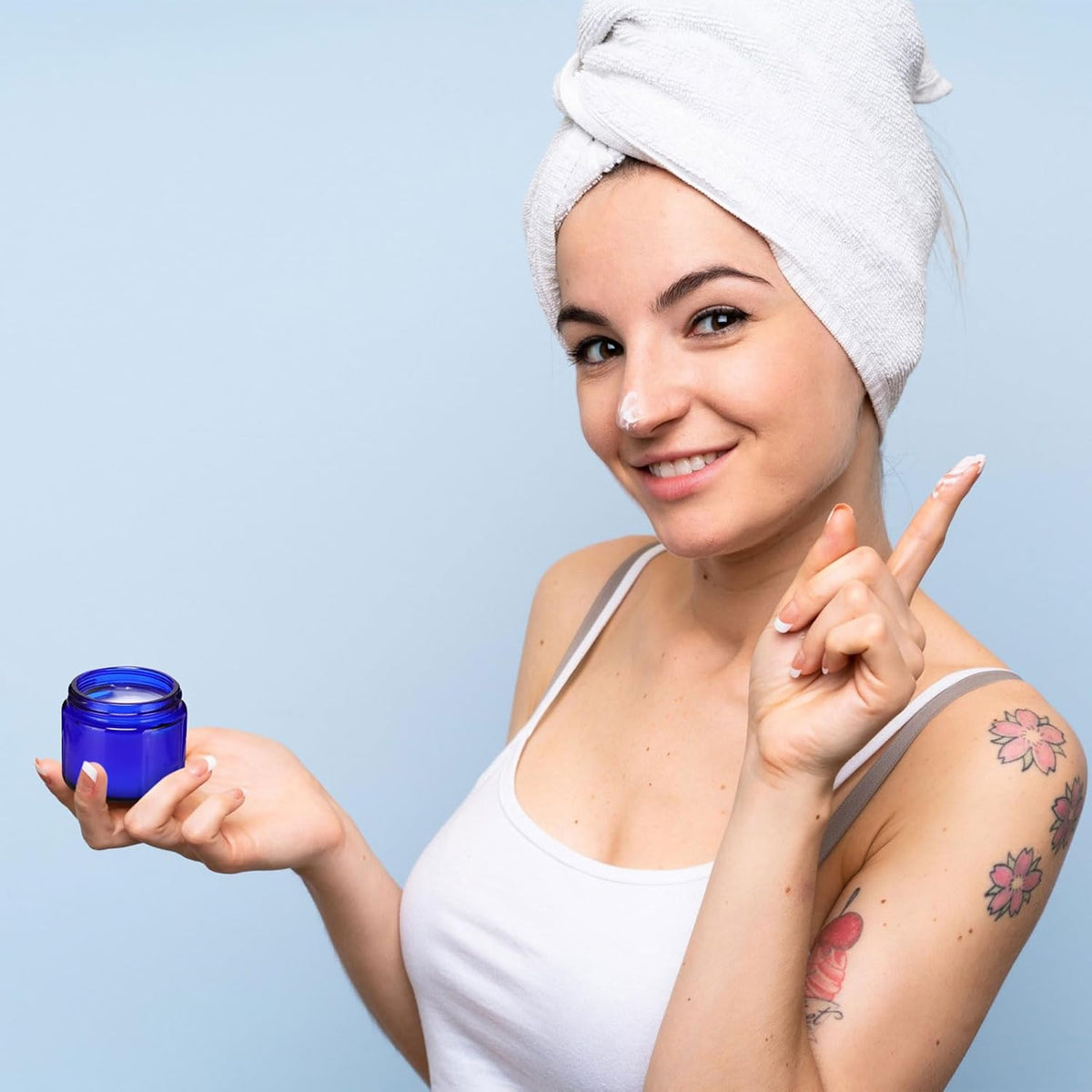 Domensi 72 Pcs 2 oz Glass Jars with Lids Travel Size Round Leakproof Empty Cosmetic Jars with Inner Liners Lid for Storing Makeup Lotions Face Cream Ointments Candle DIY Making (Cobalt Blue)