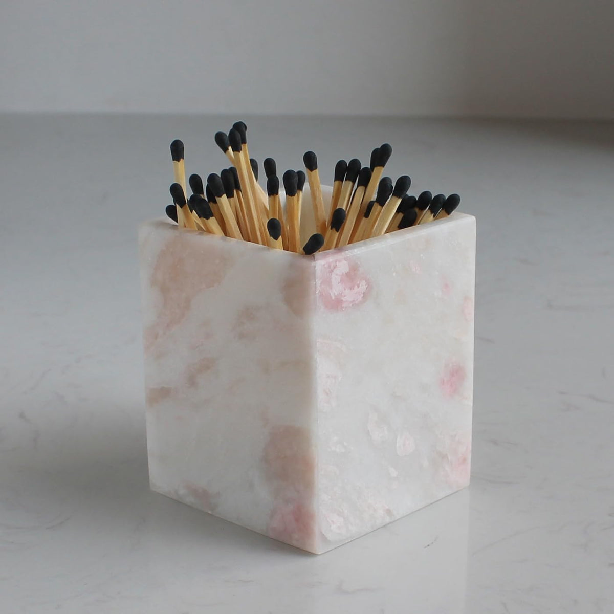 Natural Rose Marble Toothbrush Holders for Bathroom, Marble Makeup Brush Holder Countertop Organizer