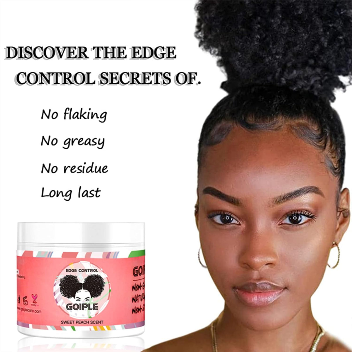 Edge Control Wax for Women Strong Hold Non-greasy Edge Control Smoother Edge Wax, Edge Wax Styling Gel Edge Control for Black Hair No Flaking, White Residue, Shine and Smooth 4oz (Sweet Peach)