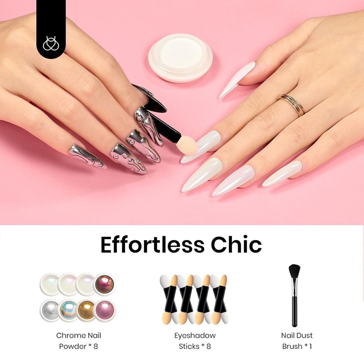 Beetles Chrome Nail Powder 8 Colors Mirror Effect Aurora Iridescent Pearlescent Holographic Manicure Nail Art Decoration Glitter, 1g or 0.5g/Jar for Women
