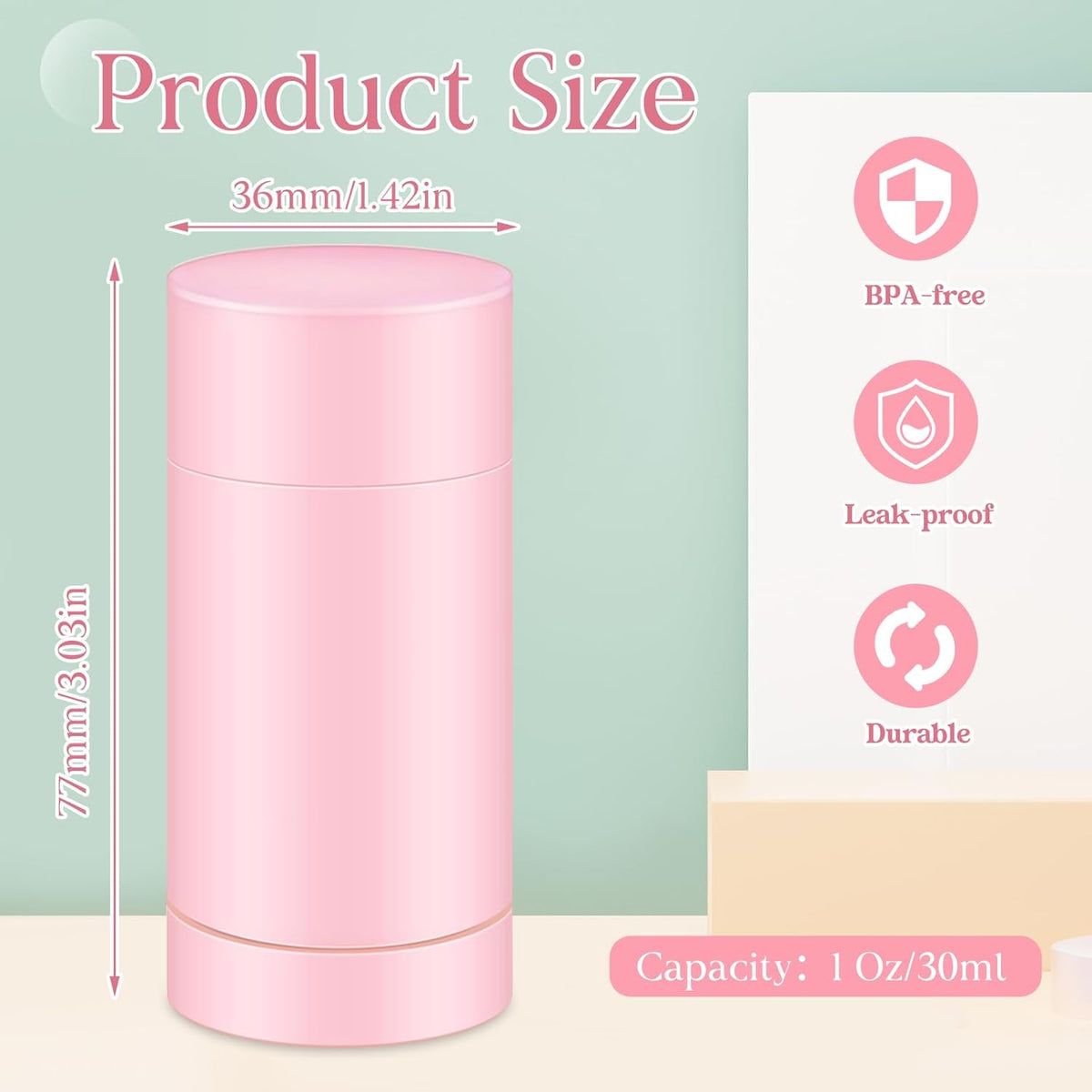 30 Pcs Empty Deodorant Containers Twist up Filling Stick Plastic Deodorant Container Refillable Bottles Bottomfill Round Lip Balm Tubes for Homemade DIY Lipstick Crayon(30 ml,Pink)