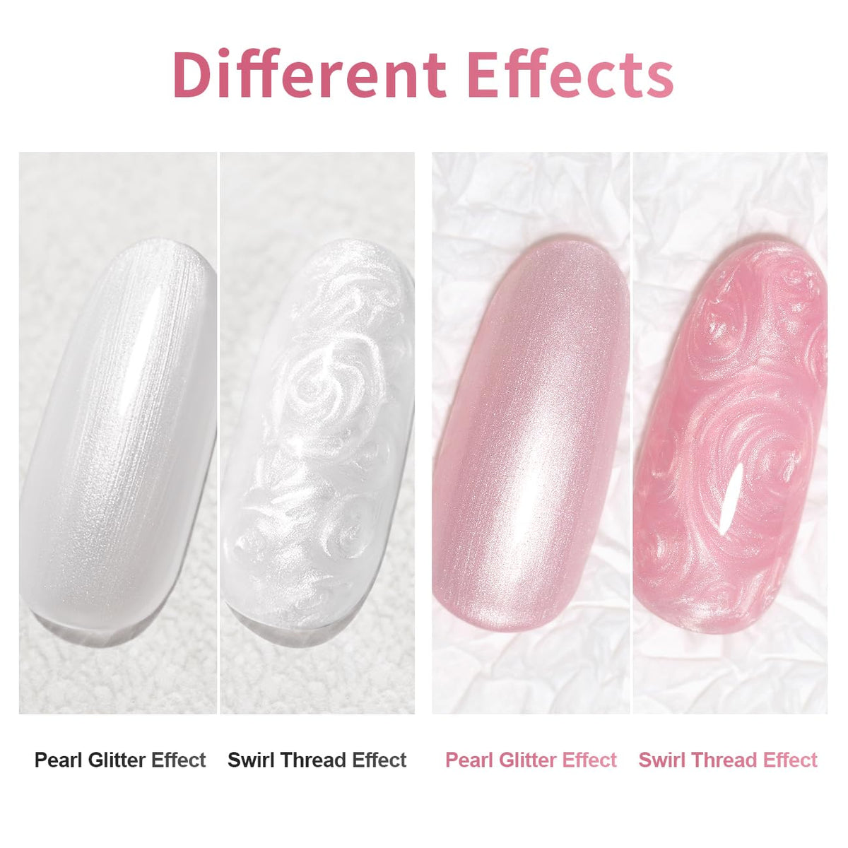 RARJSM Pearl Nail Art Gel Liner 2 Pcs Set Pearlescent Milky Silver White and Pink Shell Glitter Swirl Effect Gel Nail Polish 8ml Build in Thin Brush Painted Drawing Striper GelPolish Curing Requires
