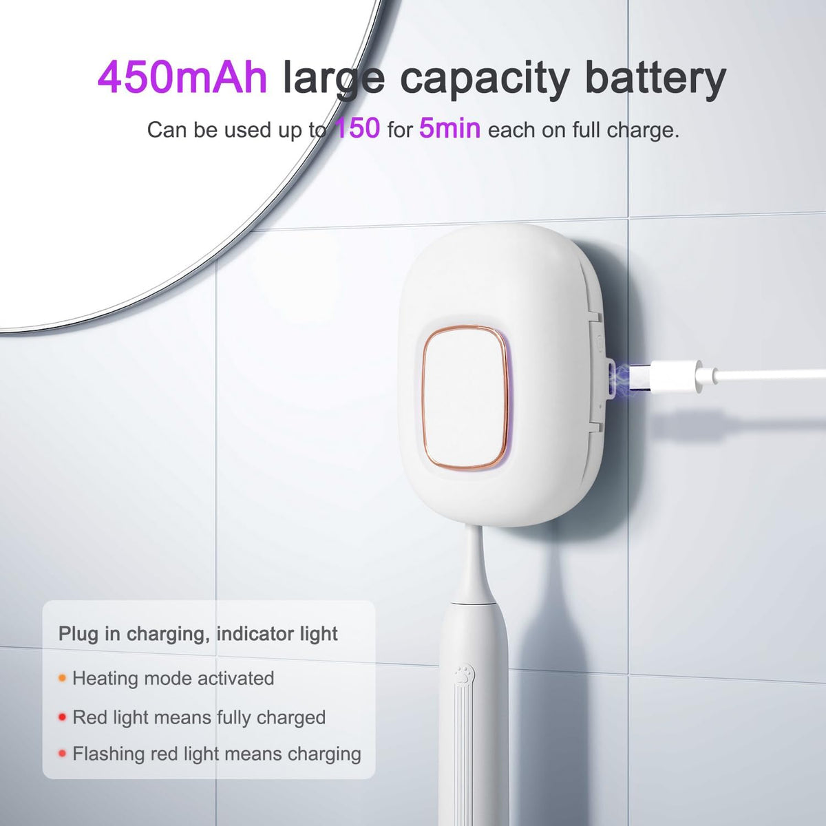 Toothbrush Holder, Toothbrush Cleaner Case, Portable USB Charging Toothbrush Cover with U V-C Light, Travel Toothbrush Holder (White-Fan-Heat)