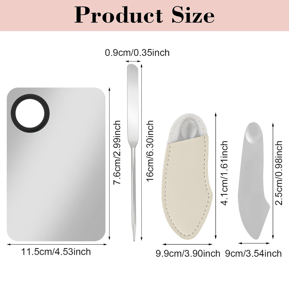 3PCS Makeup Mixing Palette Tool with Make up Spatula, Professional Stainless Steel Makeup Palette Tray Foundation Spatula for Women Girl Facial Cosmetic Nail Art Pigment Blending Tool