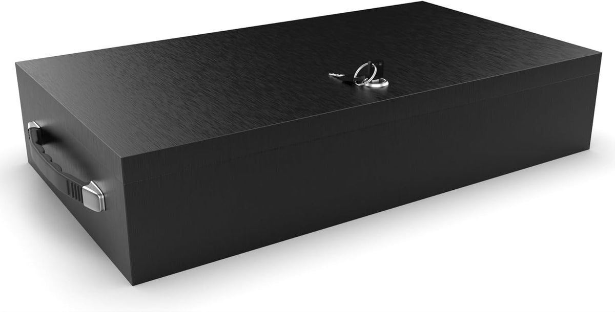 Fire Retardant Large Strong Box, Fits Legal Documents & More Flat, Steel Security Chest Lock Box, Fire Resistant to Safeguard Vitals, 0.43 Cubic Ft, 18" x 10" x 3.5" Interior, Black