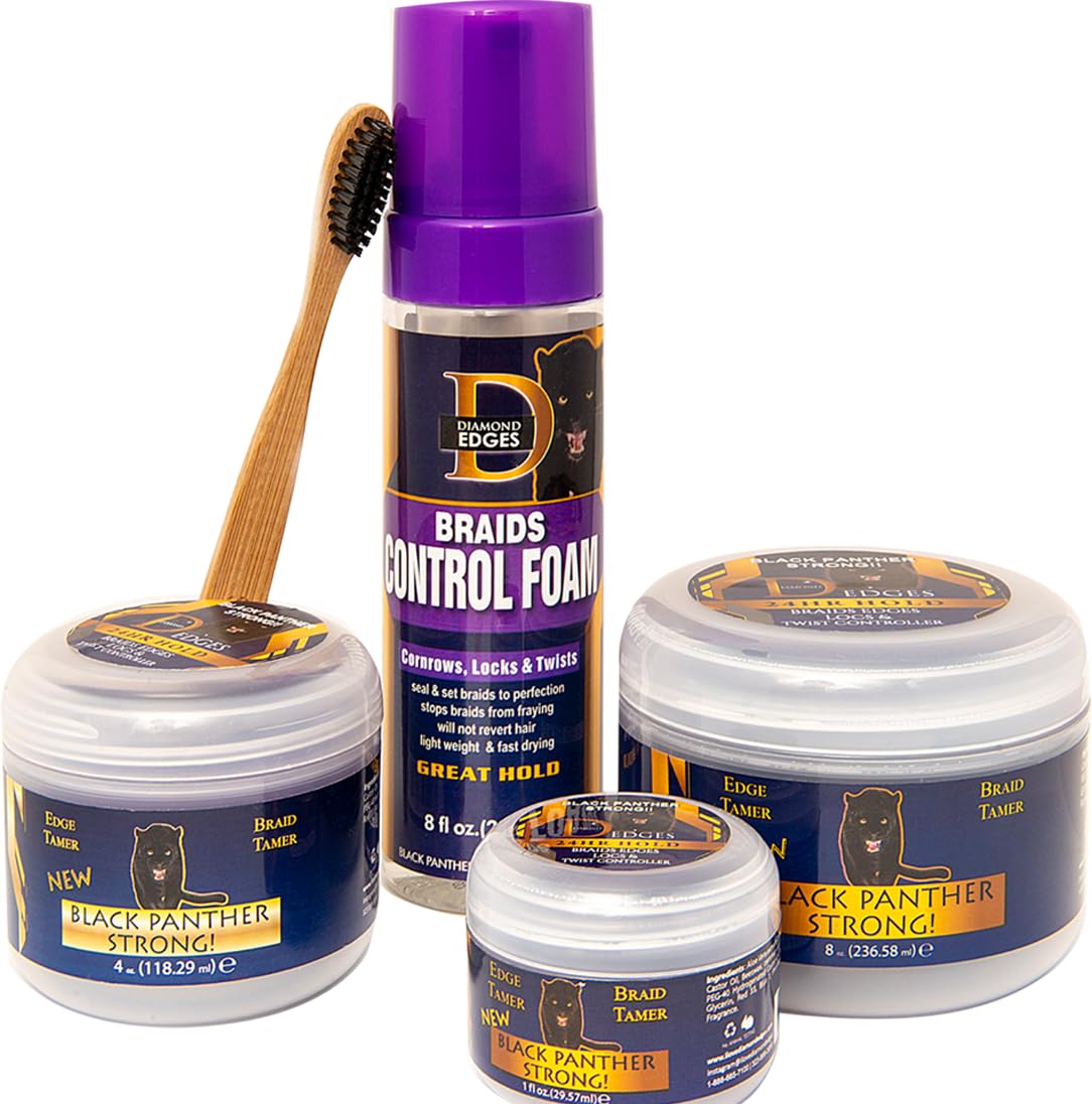 Black Panther Extra Hold Edge Control & Braiding Gel – Natural Instant Edge Control for Black Hair, 4C Gel for Women & Men. 4 oz, Purple