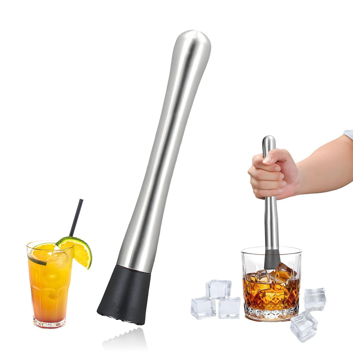 Muddler for Cocktails,8" Stainless Steel Cocktail Muddler for Lemonade, Lemon Smasher Bartender Accessories, Crushes Ice,Fruits & Herbs, Bartender Tool for Home,Bar Use,Lemonade stand supplies