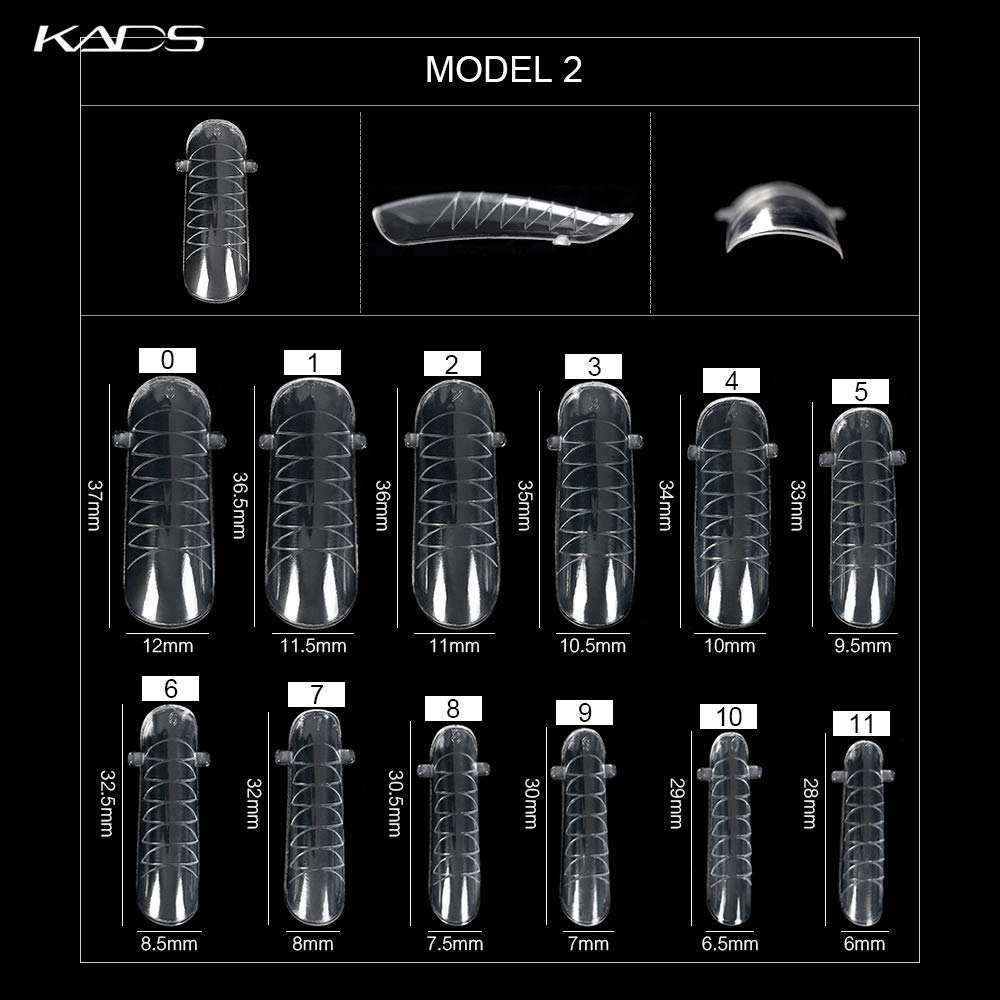 KADS 120PCS Clear Full Cover Dual Nail System Form UV Gel Acrylic Nail Art Mold Artificial Nail Tips with Scale for Extension (MODEL 2)