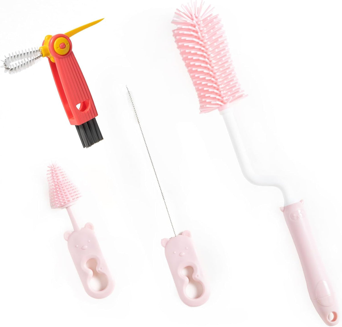 Silicone Spinning Bottle Cleaning Brush, 13.4in Long Handle Water Cup Bottles Cleaner for Baby Bottles, Sports Bottle, Glass Vase, Tumbler, with a Tiny Cup Lid Gap Cleaning Brush, x Pink