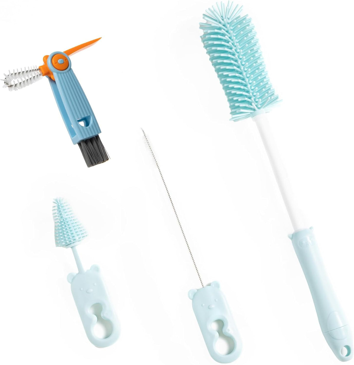 Silicone Bottle Cleaning Brush, 13.4in Long Handle Water Cup Bottles Cleaner for Baby Bottles, Stanley Mug, Sports Bottle, Glass Vase, with a Tiny Cup Lid Gap Cleaning Brush, z Blue