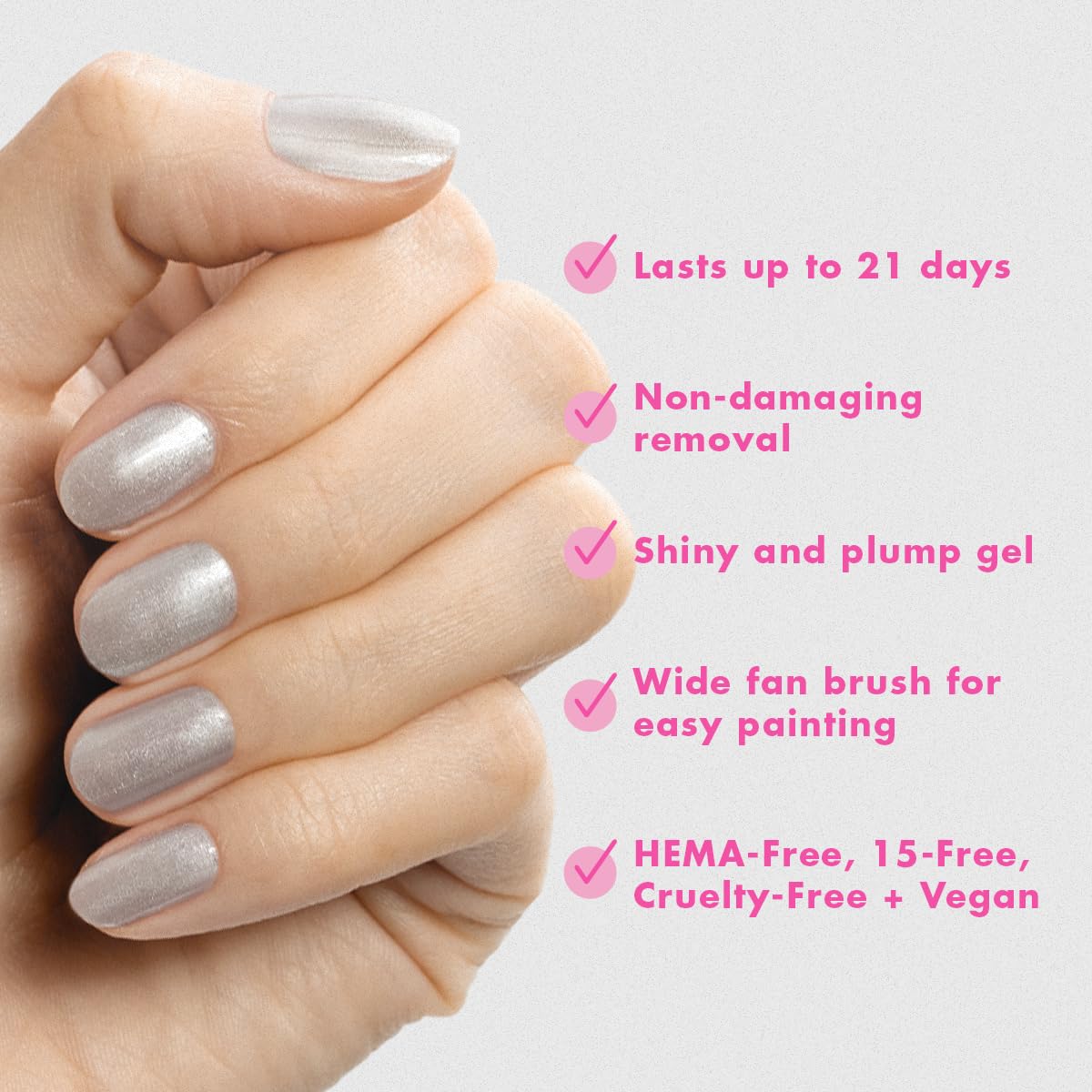 Olive & June Gel Polish | UV LED Nail Lamp Needed | Long Lasting Formula | Up to 21 Days of Wear | Damage-Free Removal | Salon-Quality Manicure at Home| Cosmic Silver | Silver Metallic