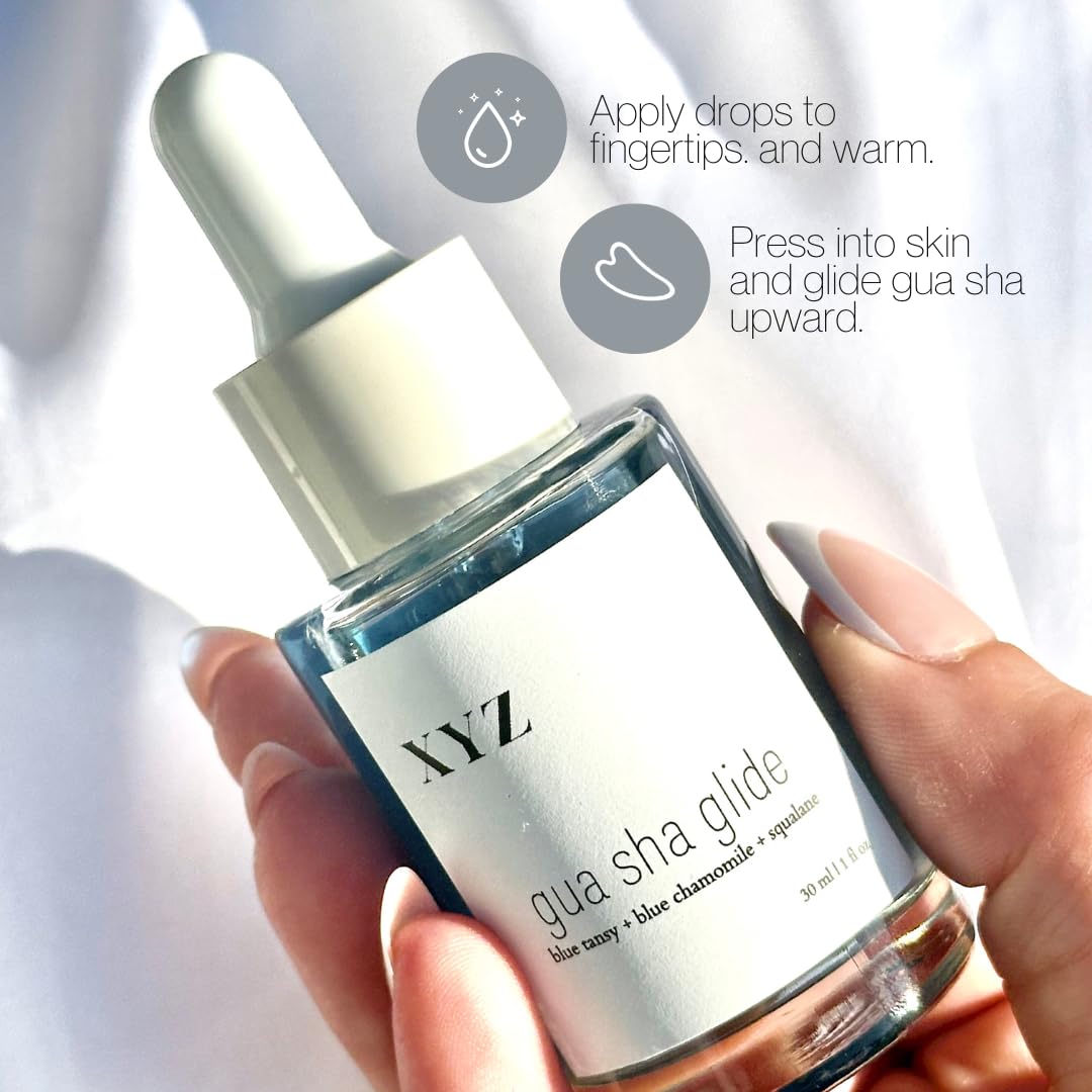 Gua Sha Glide Face Oil - Hydrating and Soothing Face Oil With Azulene Blue Tansy, Blue Chamomile + Squalene | Moisturizer, Face Oil and Soothing Agent for All Skin Types - 1 fl oz (30ml)