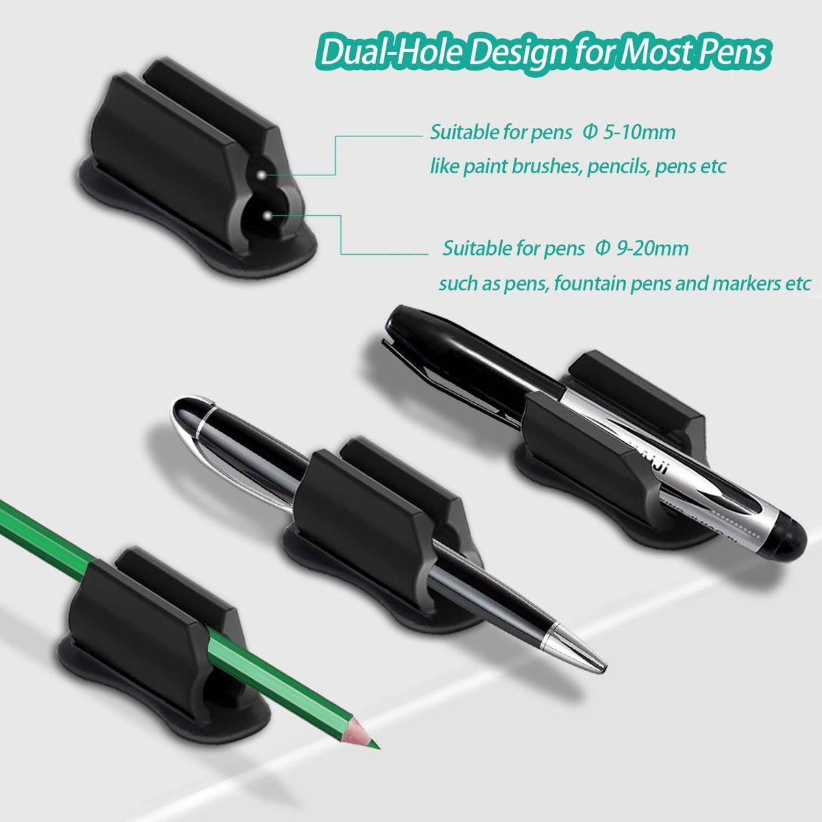Adhesive Pen Holder for Wall Pencil Holder for Desk Organizer, 6Pack Silicone Pen Holders for Clipboard, Marker Holder Sticky Pen Holder for Desk, Office Teacher Supplies Stylus Holder (6 black)
