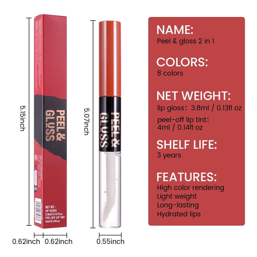 2Pcs Lip Stain Peel Off Lip Gloss oil Dual-Ended Combo, Lips Liner Stain Peel Off Masque, Long Lasting & Waterproof, Transfer-Proof Lip Tint Stain with Lip oil for All Skin Type 02#+03#