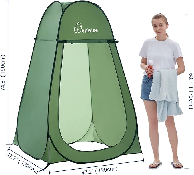WolfWise Portable Pop Up Privacy Shower Tent, Spacious Changing Room, Dressing Room, Sun Sunshade Canopy Outdoor Rain Shelter, Backpack Privacy Shelters for Camping, Hiking, Beach, Toilet, Green