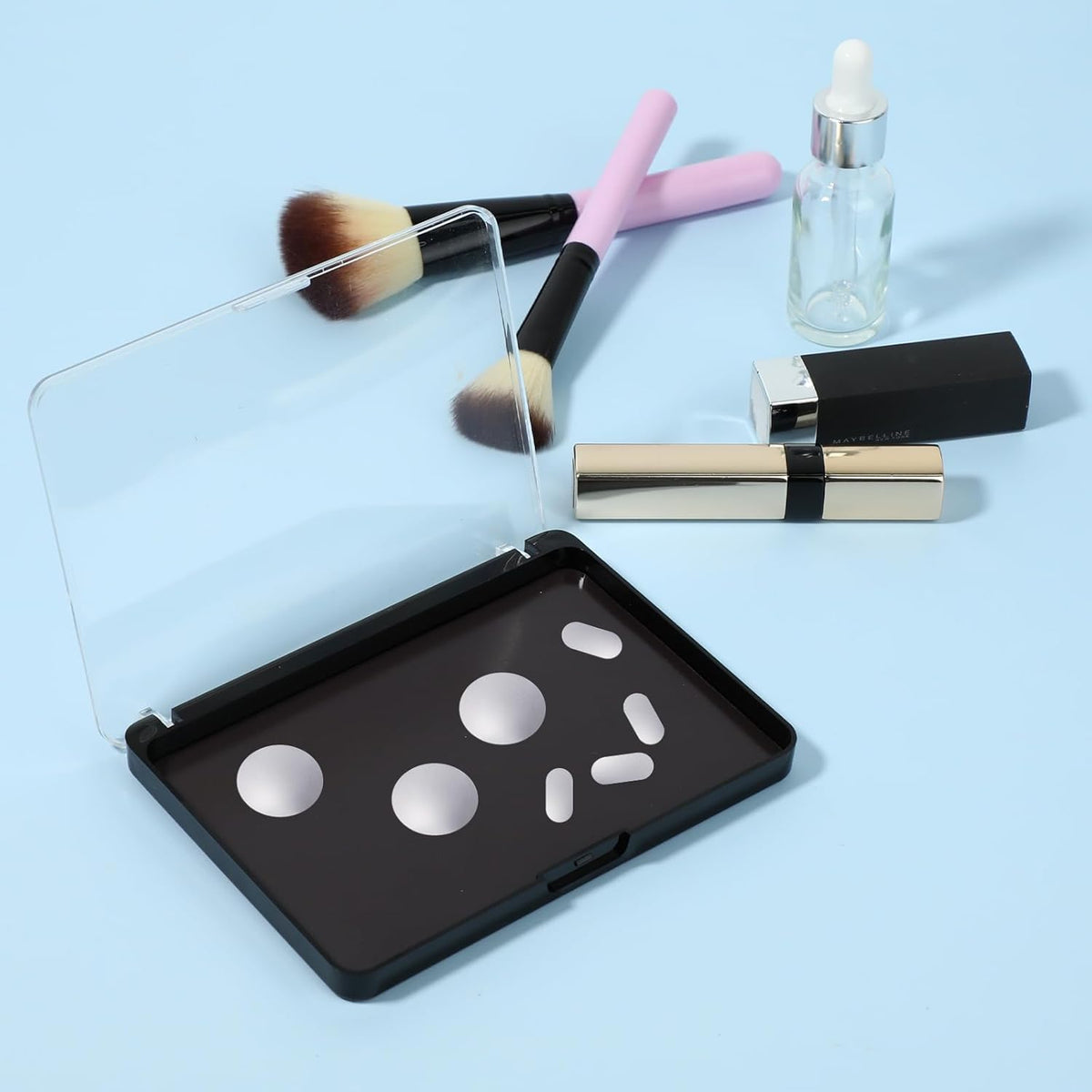 Empty Magnetic Makeup Palette Set, 1pc Magnetic Makeup Palette+ 20PCS Round Adhesive Metal Stickers + 30PCS Square Adhesive Metal Stickers for DIY Eyeshadow Blush