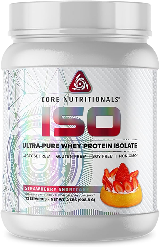 Core Nutritionals ISO, 100% Micro Filtered, Zero Artificial Fillers, 25g Whey Protein Isolate, 32 Servings (Strawberry Shortcake)