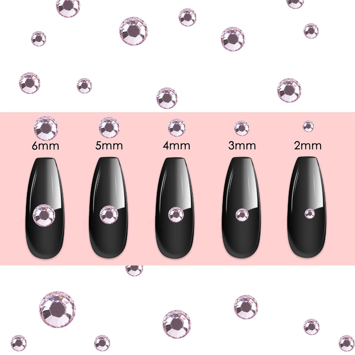 Canvalite 2784Pcs Pink Rhinestones Nail Art Gems with Tools, Flat Back Matte, Plastic, Nail Art, Rhinestones, Tweezer, Double Point Dotting Pen, 5Pcs Jewelry Glues