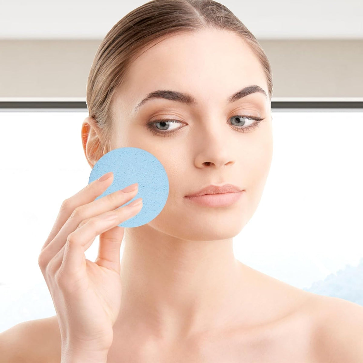 120 Count Compressed Facial Sponges, Face Cleansing Sponge for Estheticians Spa Wash Round Makeup Removal Sponge Pads for Women,Girls Compress Exfoliating Removal Sponge (Blue)