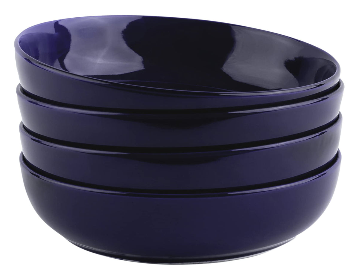 KooK Pasta Bowl, Salad Bowls, Soup, Serving Bowls, Ceramic, Large Capacity, Microwave & Dishwasher Safe, Set of 4, 40 Oz,(Red)
