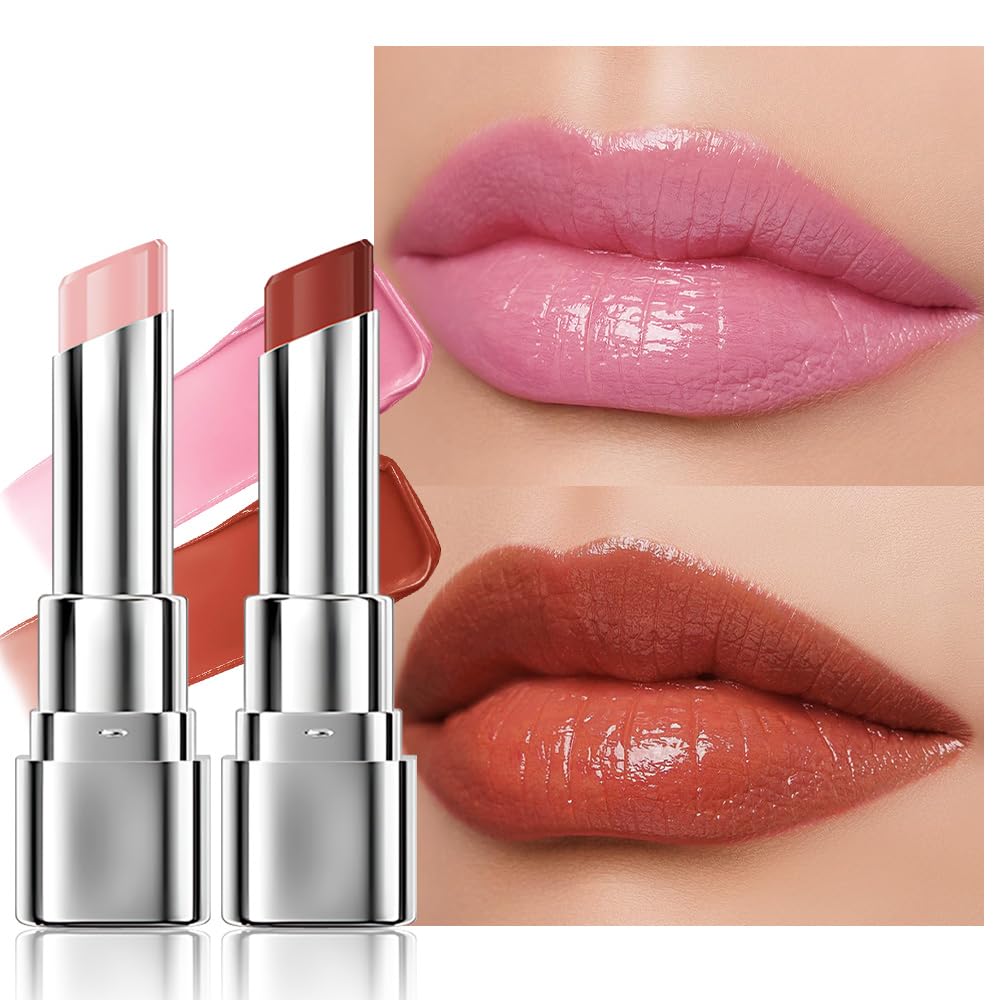 2Pcs Tinted Lip Balm Moisturizing Lipstick – Soft Pale Pink & Cool Plum Red Sheer Hydrating Lip Color for Dry Lips – Nourishing Lip Balm for All Women with a Subtle Natural Scent (S01 & S04)