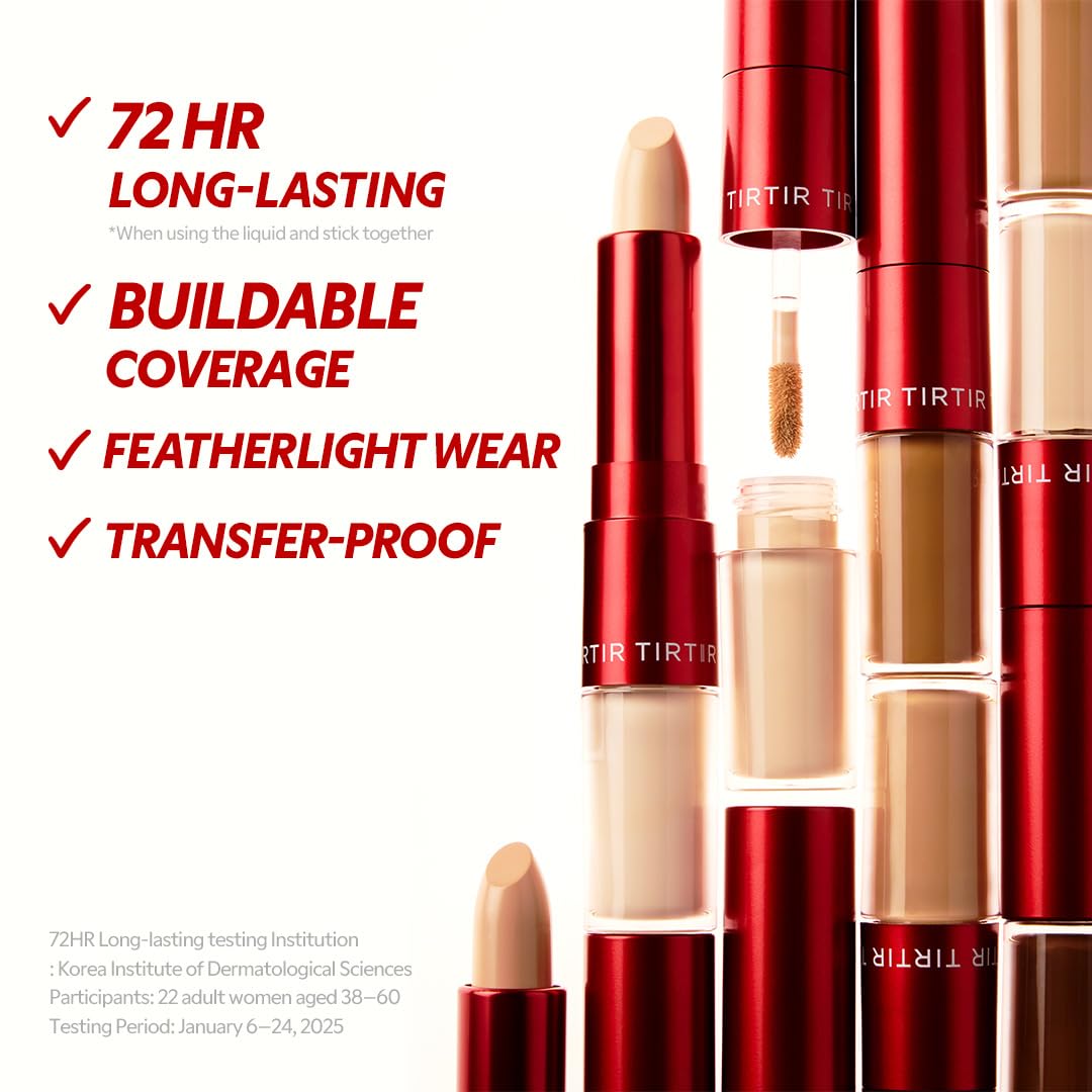 TIRTIR Glide&Hide Blurring Concealer - Creamy texture, Conceals dark circles and wrinkles, Dual formula (liquid tip & balm stick), Long-lasting wear, Korean Makeup, #8.5N, 0.28 Oz