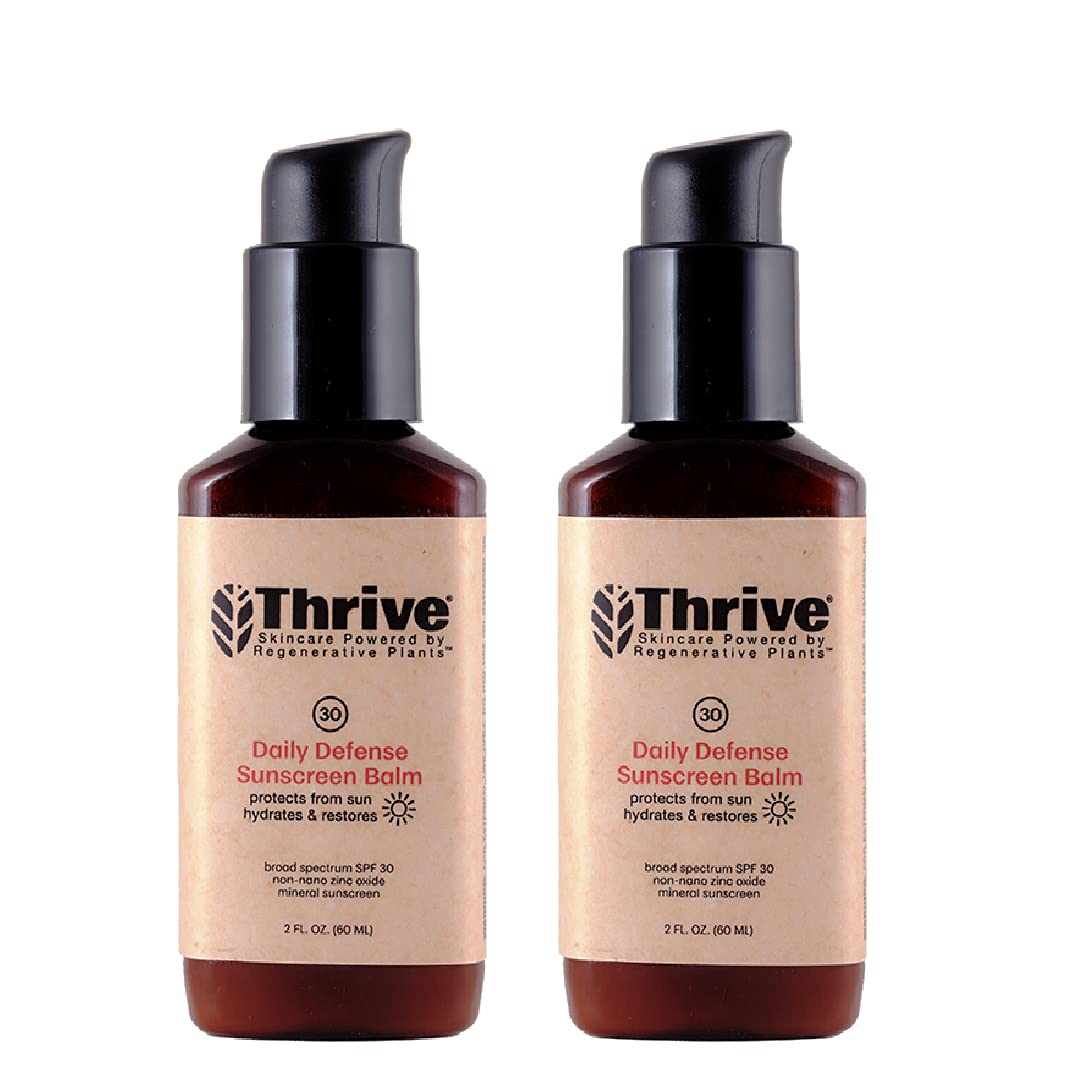 Thrive Natural Care Moisturizing Mineral Face Sunscreen SPF 30, 2 Ounces, Lightweight Moisturizer Broad-Spectrum Natural Face Sunblock with Clear Zinc Oxide & Antioxidants, Vegan Non Greasy, Pack of 2