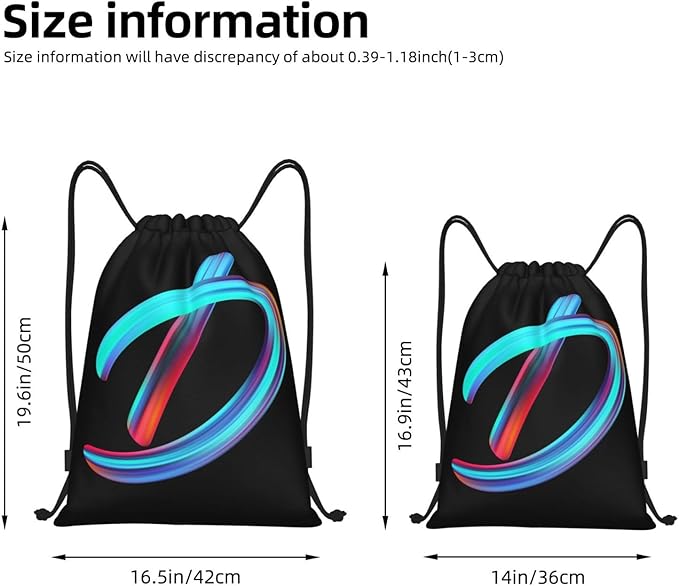 Drawstring Bags Initial Drawstring Backpack Sackpack Black Draw String Cinch Bags for Sports, Gym, Travel, Swimming, Beach, Camping, Rainbow Letter D
