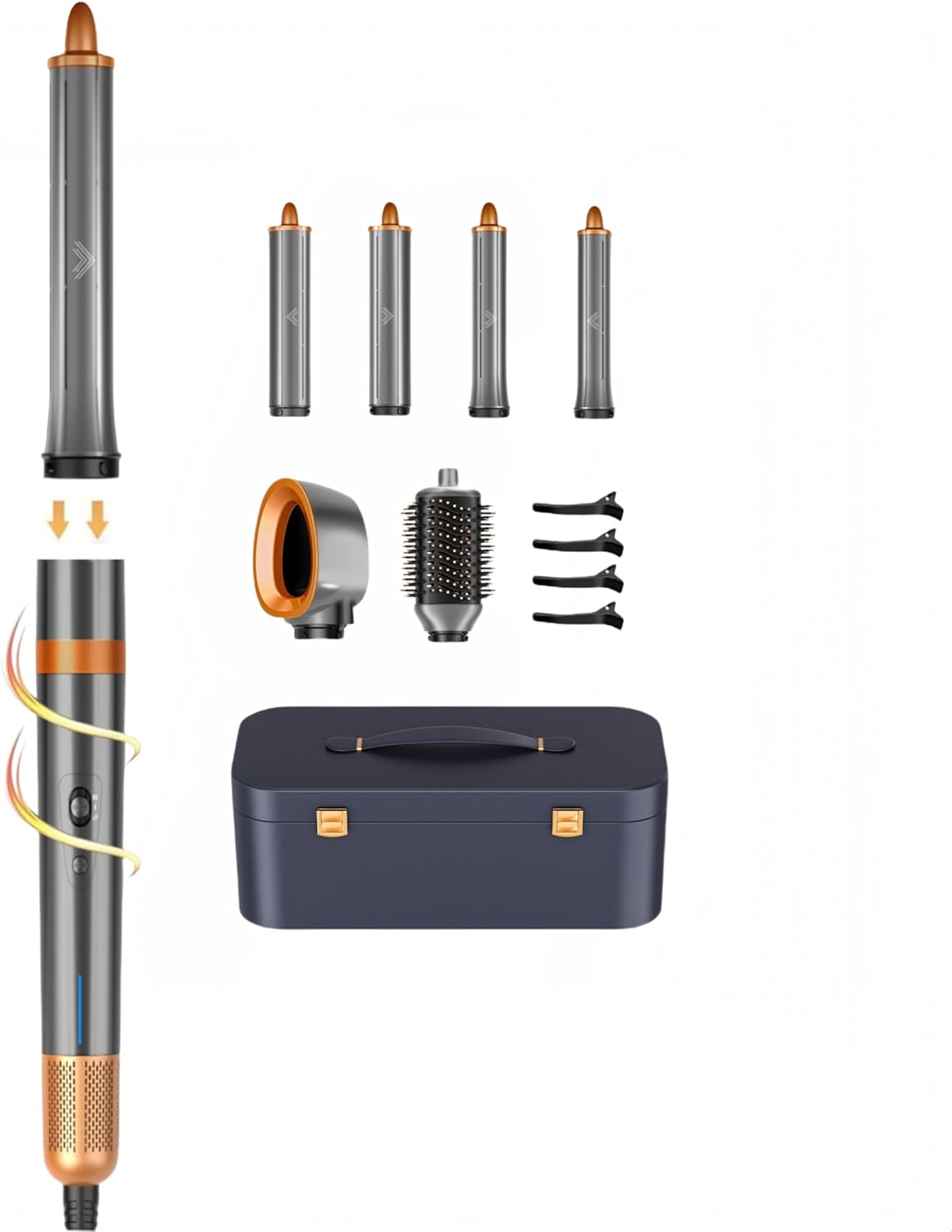 T-GOGO Hair Dryer Brush Professional: 6 in 1 Hot Air Hair Styler & Dryer Set, Powerful Hair Air Curling Iron High-Speed Negative Ionic Blow Dryer, Auto-Wrap, No Heat Damage (Yellow)