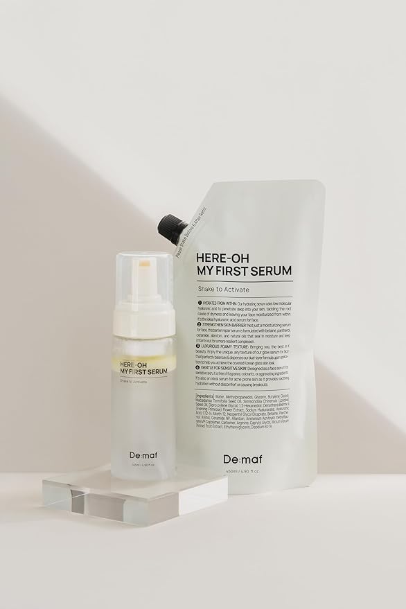 Here-Oh My First Serum, Hydrating Facial Serum with Hyaluronic Acid | Bubble Texture for Barrier Support & Glow | Korean Care for Dry & Sensitive Types (15.22 fl oz,Refill)