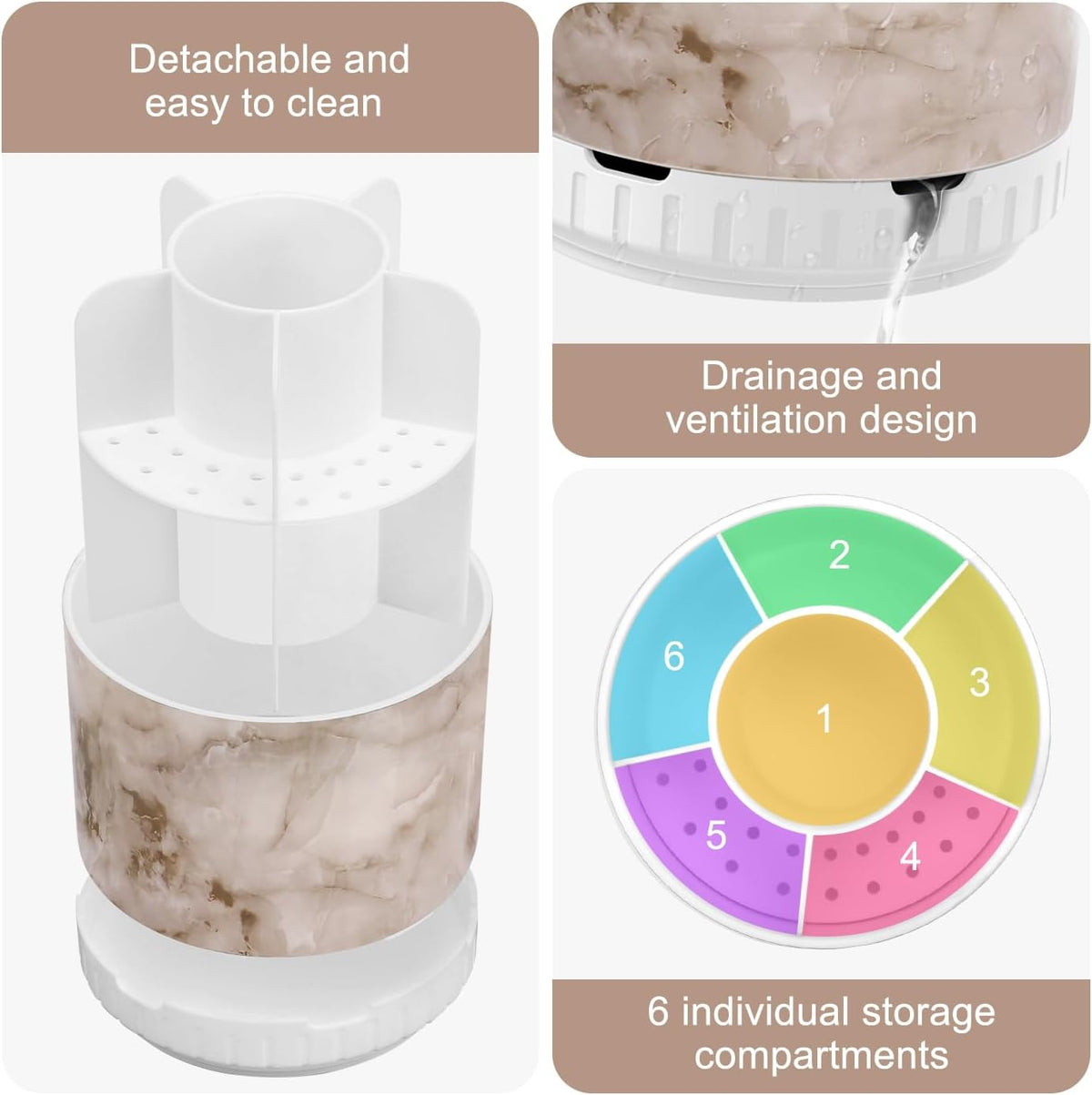 Marble Toothbrush Holders - 360° Rotating Detachable 6 Slots Kids Electric Toothbrush and Toothpaste Holde for Bathroom Accessories Organization Countertop Vanity Sink Storage