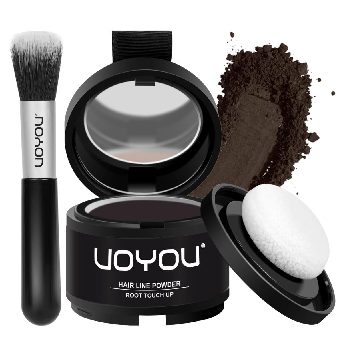 Root Touch Up Powder Instantly Conceals Hair Loss, Gray Root Cover Up Powder, Water & Sweat Resistant Hair Powder for Thinning Hair Men & Women, Includes Brush (Dark Brown, 4g Bottle with Brush)