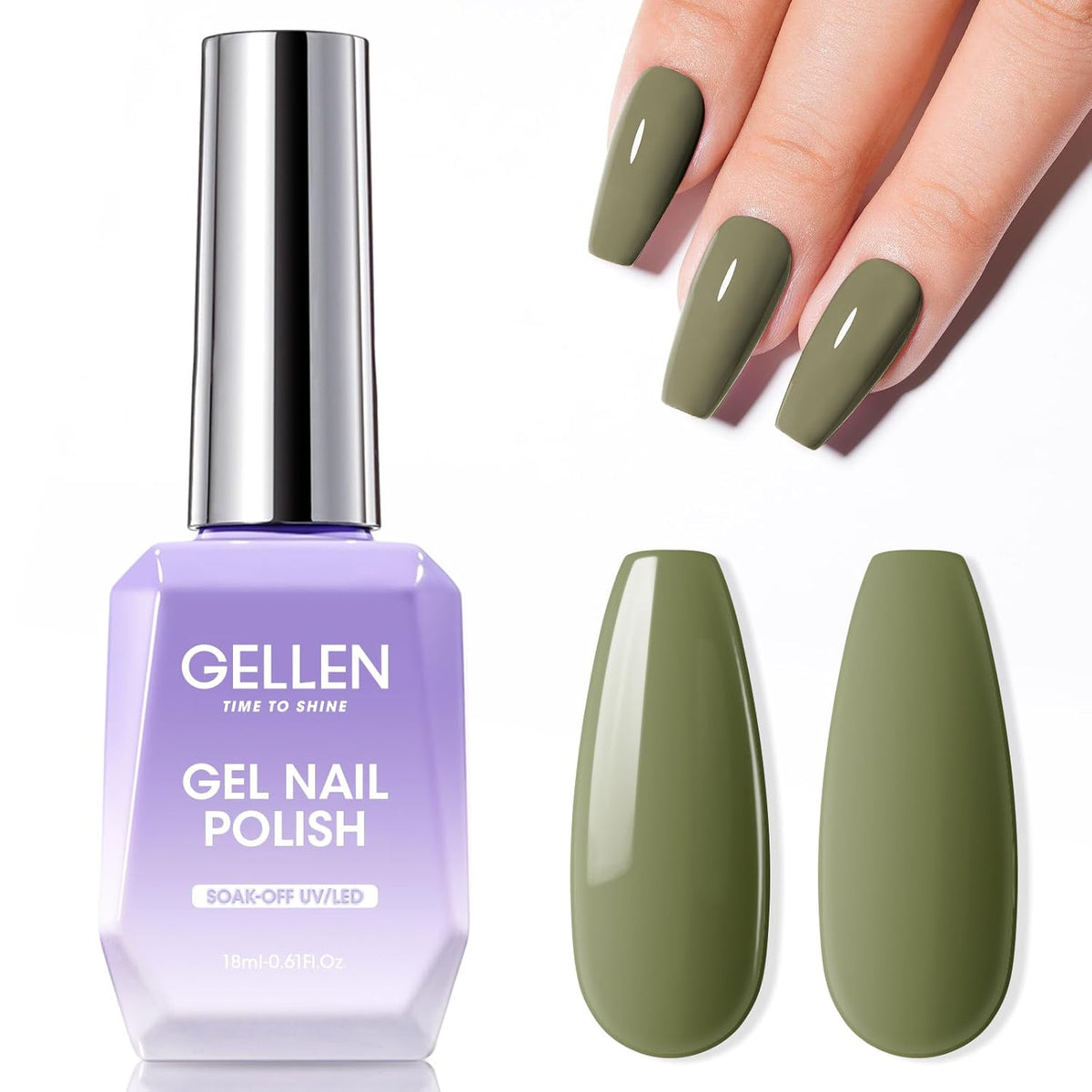 Gellen Green Gel Nail Polish 18 ML Sage Green Nail Gel Polish Soak off UV LED Nail Lamp Emerald Nail Polish for Fall Winter Salon DIY Nail Art Manicure at Home Holiday Gift for Women, 0.61 Fl Oz