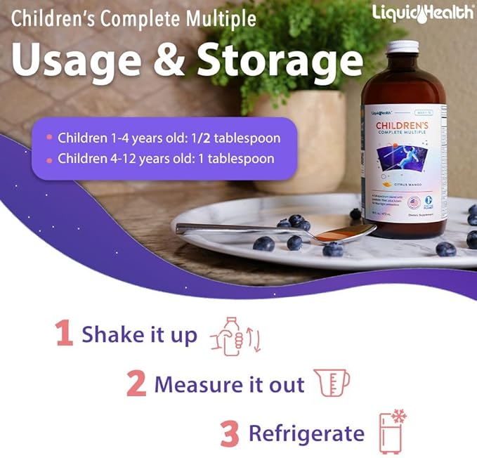 LIQUIDHEALTH Children's Complete Liquid Multivitamin for Kids, Toddlers - Essential Vitamins, Nutrients & Minerals, Immune Support, Gut Health - Made in The USA, Vegan, Non GMO, Sugar-Free (2 Pack)