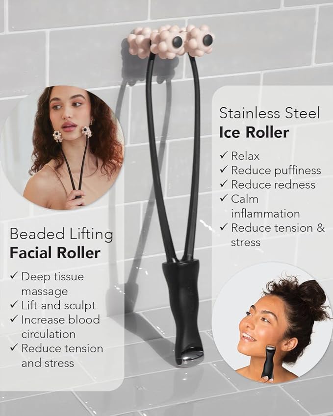 Kitsch Facial Lifting Roller for Wrinkles & Firming, 2-in-1 Eye & Face Massager Tool, Lymphatic Drainage Massager Rollers, Skin Roller for Face, Facial Rollers, Jawline Sculpting & Neck Lifting
