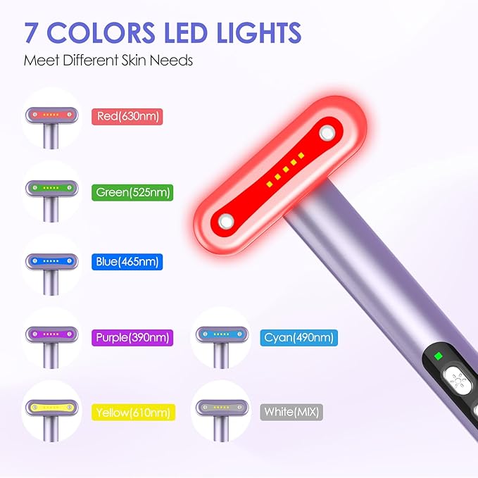 Led-Face-Wand-Light, Red Light Therapy for Face & Body Beauty Wand, Facial Massager for Face and Neck Tool for Skin Care Tool at Home (Purple)