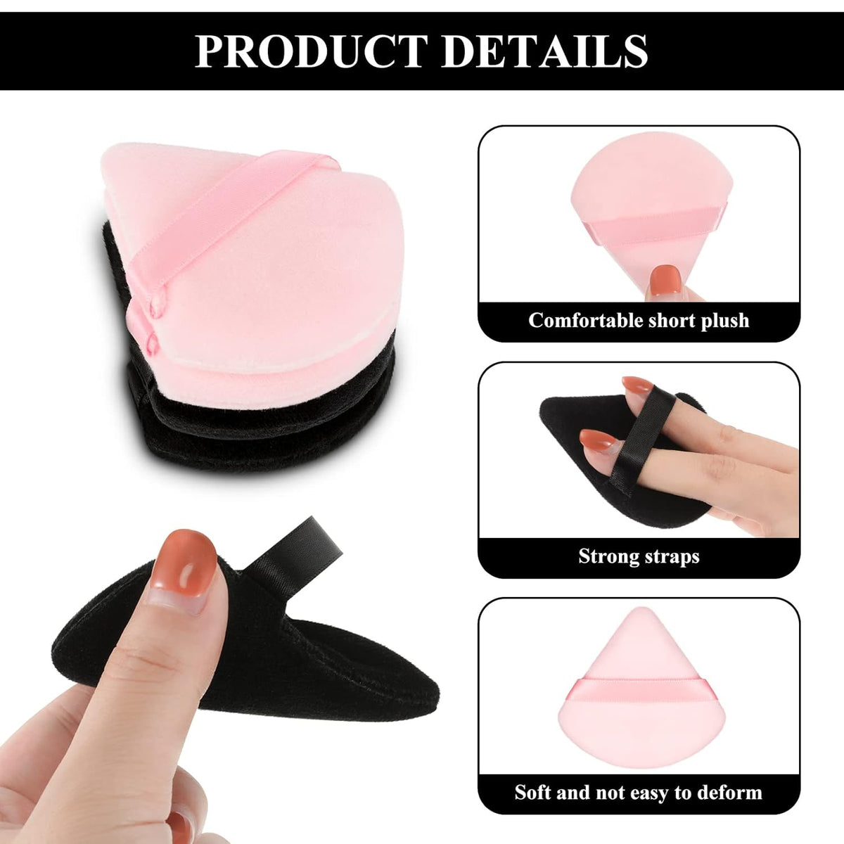 Maitys 12 Pieces Powder Puff Triangle Face Makeup Cosmetic for Loose Powder Soft Body Washable Reusable Foundation Sponge Mineral Wet Dry Makeup Tool for Women(Small,Black, Pink)