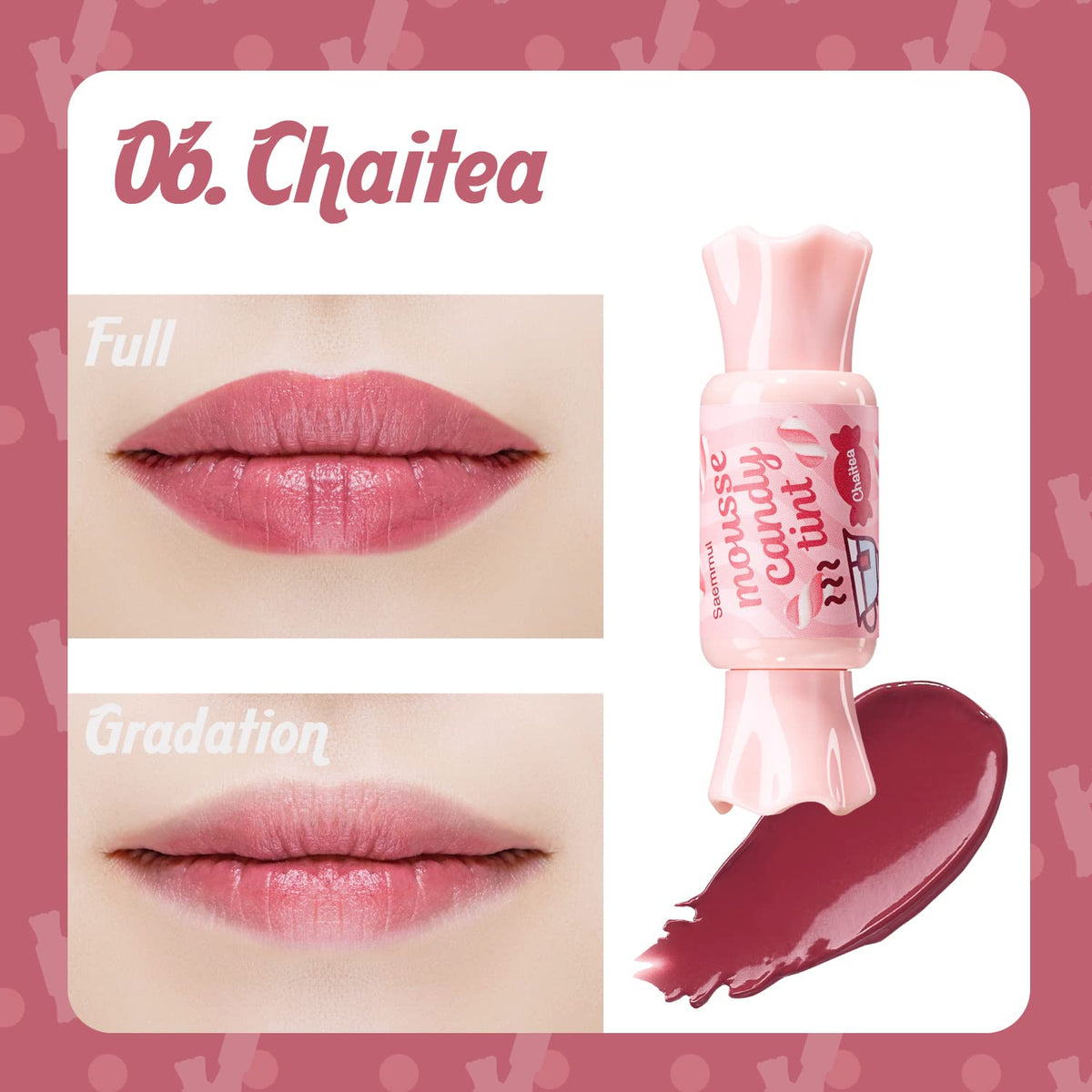 THESAEM Saemmul Mousse Candy Tint #6 Chaitea Mousse - High Pigment Matte Finish Long Lasting Lip Stain with Honey Extracts to Hydrate Lips - Weightless & Smudge-Proof, 0.3 fl.oz.
