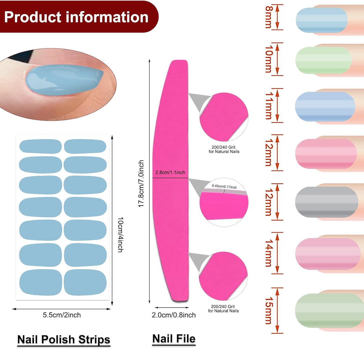 SILPECWEE Nail Polish Strips (20 Sheets, Light Color), Spring Nail Polish Stickers Full Nail Wraps Self Adhesive Nail Stickers Gel Strips Fingernail Sticker Nails for Women with File