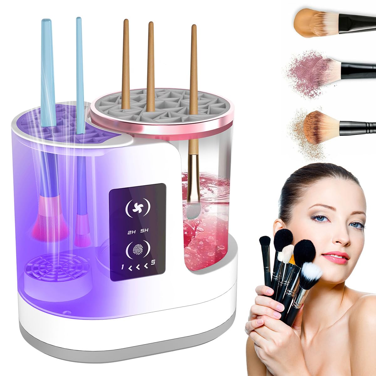 THEMARS 3 IN 1 Electric Makeup Brush Cleaner Machine With Dryer, USB Portable Automatic Cosmetic Brushes Cleaner