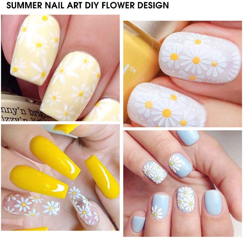 SILPECWEE Spring Daisy Nail Stickers Flower Nail Art Stickers Smile Face Sunflower Nail Design Self-Adhesive Nail Decals Manicure Tips Nail Decoration for Women Girls Kids (12 Sheets)