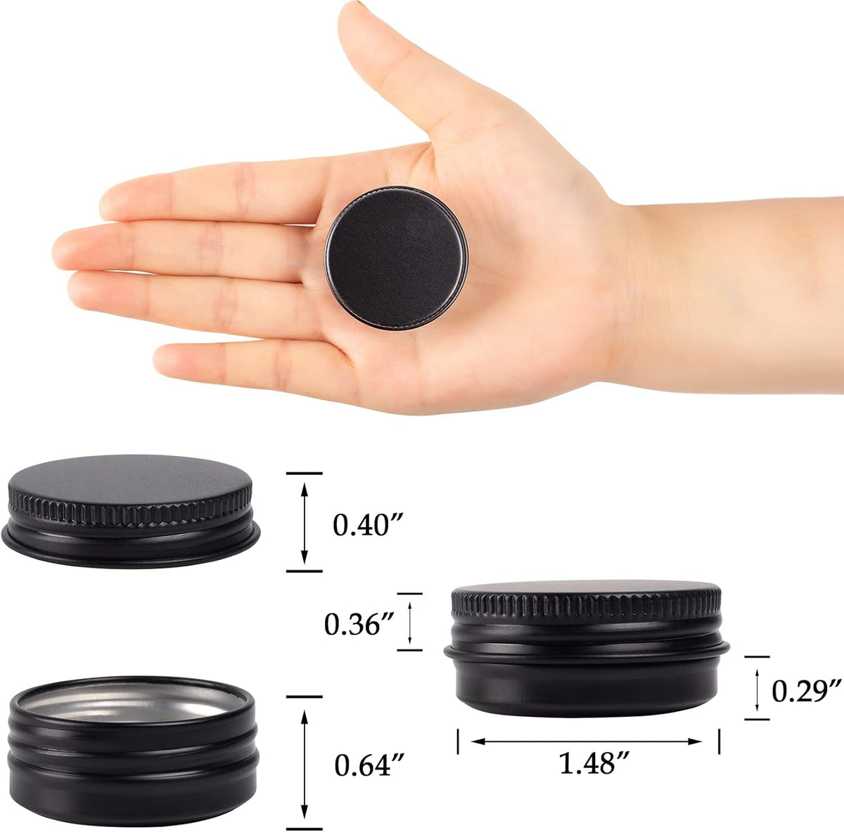 0.5 oz Screw Top Aluminum Tin Jar with Screw Lid and Blank Labels (Black - Pack of 32)