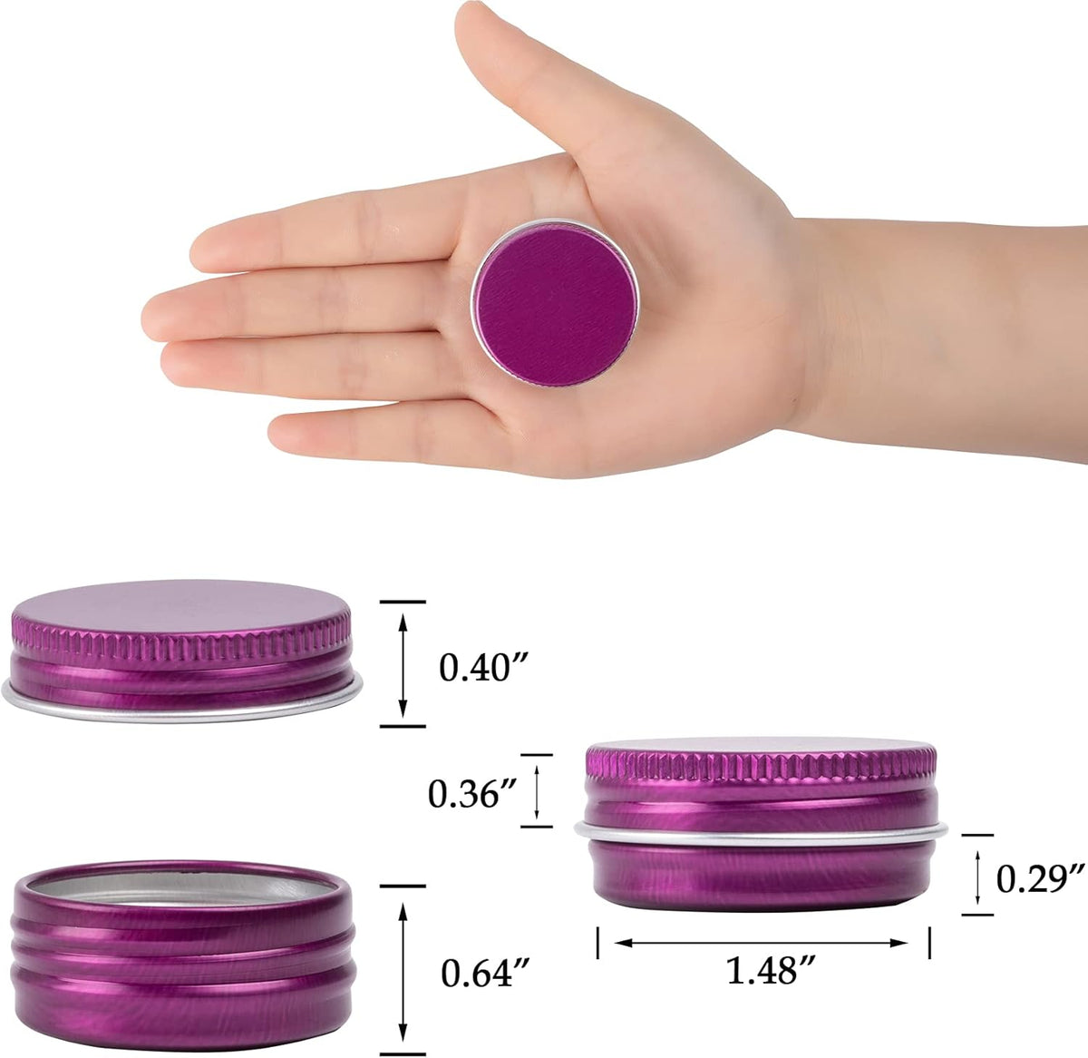 0.5 oz Screw Top Aluminum Tin Jar with Screw Lid and Blank Labels (Purple - Pack of 32)