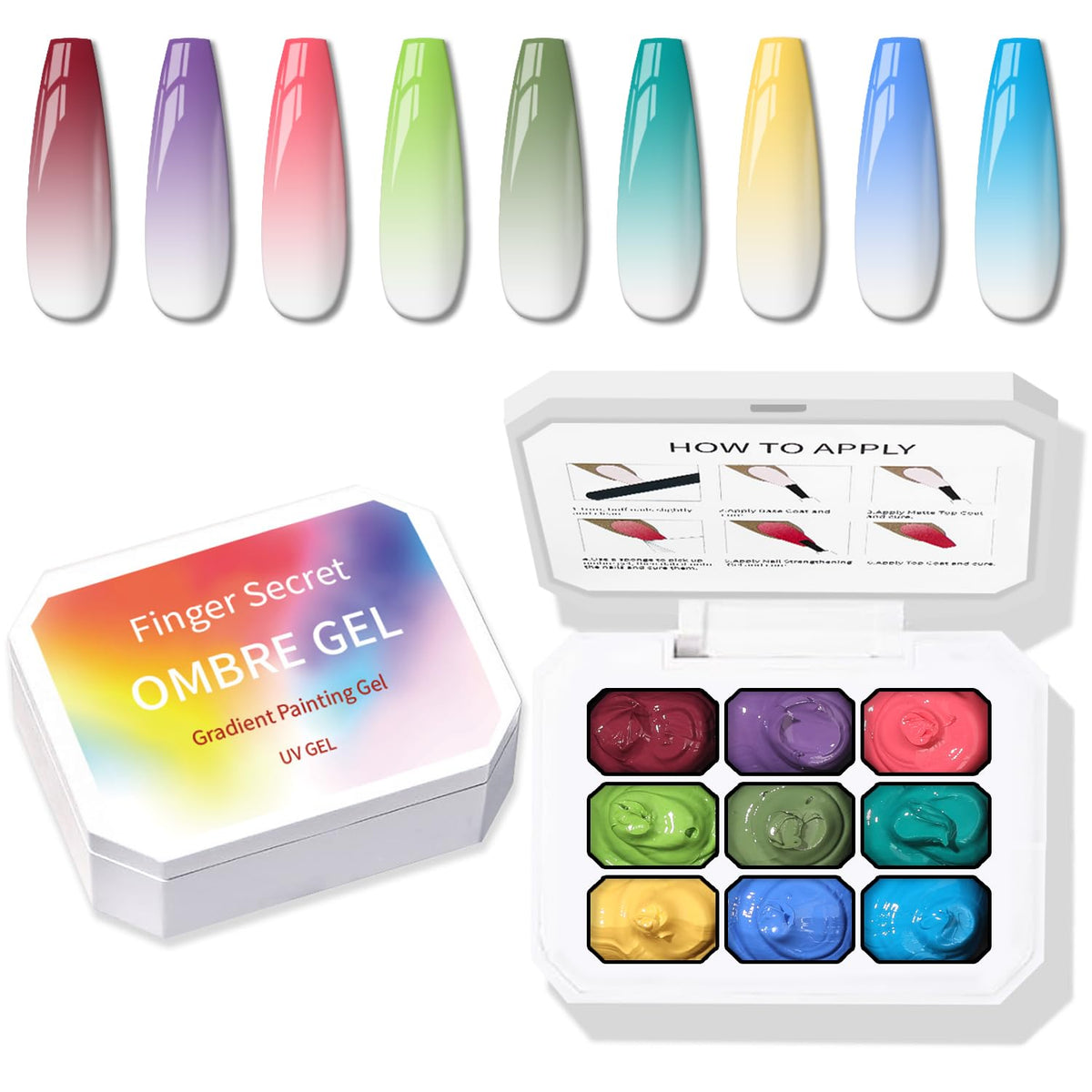 Sponge Pat Paint Nail Gel, 9 Colors Ombre Nails Gradient Gel Nail Blush Blooming Aura Nails Drawing Stripper Floral Painting Nail Art, No Wipe, UV/LED Curing (9 Colors J)