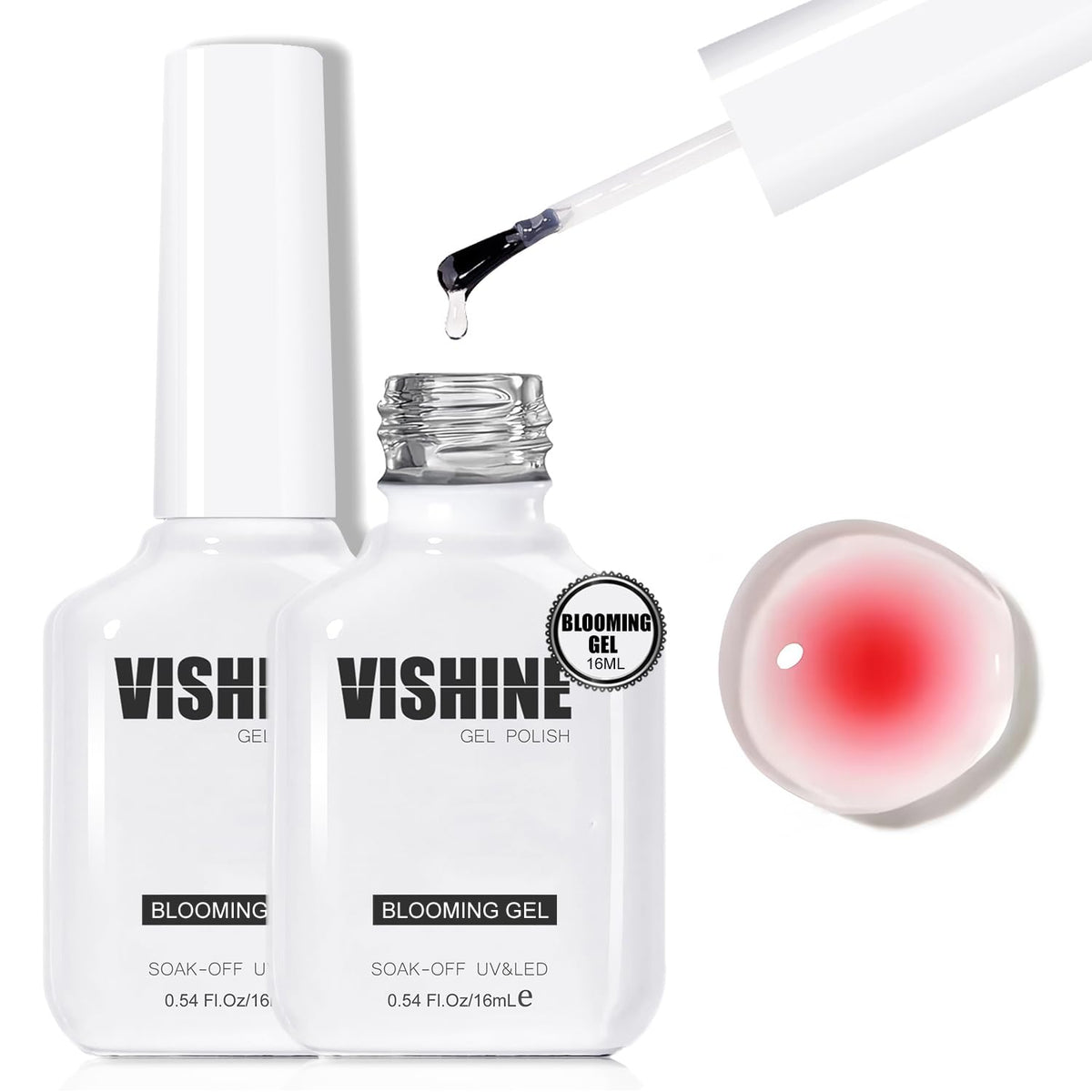 Vishine 2 Pcs 16ml Blooming Gel, Clear Blooming Nail Polish, Spreading Effects Soak Off UV Gel Natural Stone Watercolor Floral Print for Nail Art Design Manicure