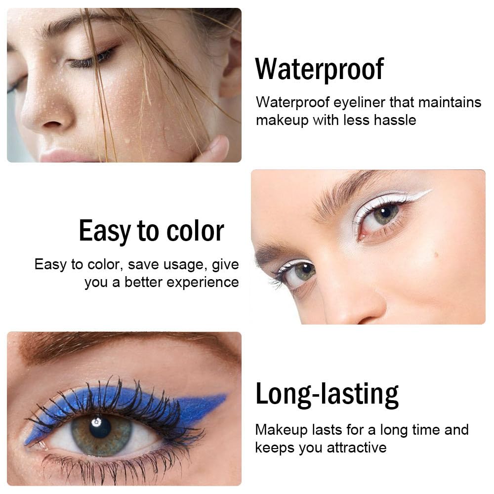 evpct 3Pcs Black & White & Royal Blue Gel Glitter Eyeliner Pencils Set for Women Waterproof Smudge Proof lapiz de ojos delineador de ojos contra el agua Eye Liner Makeup 01 22 24