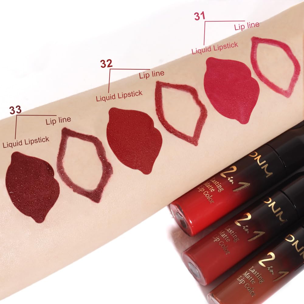 evpct 3Pcs Dark Ruby Brown Rose red Lip Stain Paint Matte Lip Liner and Lipstick Set Long Lasting labiales matte mate larga duracion listip 24 hours a prueba de agua mate 24 horas originales
