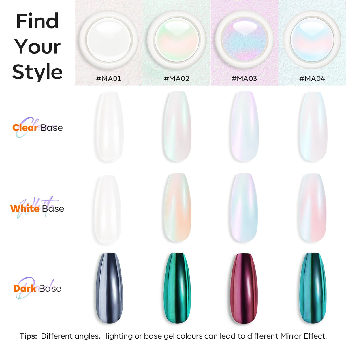 modelones Chrome Nail Powder Pearl Chrome Powder for Nail Magic White Glazed donut Chrome Nail Powder Mirror Effect Holographic Aurora Iridescent Pearlescent Manicure 4 Colors 1g or 0.5g/Jar