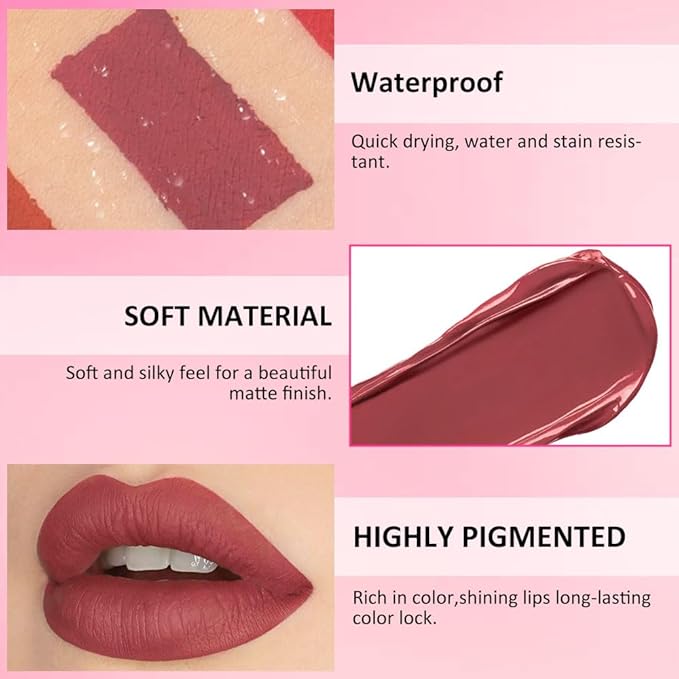 5Pcs Matte Liquid Lipstick + Lip Oil Set – Long Lasting Waterproof Velvet Lip Stains, Non-Stick Cup Matte Lip Gloss Makeup Kit with Hydrating Lip Oil for Soft, Smooth Lips Set:U-03#